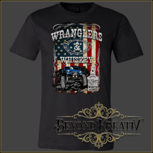Wranglers and Whiskey custom graphic printed on black apparel